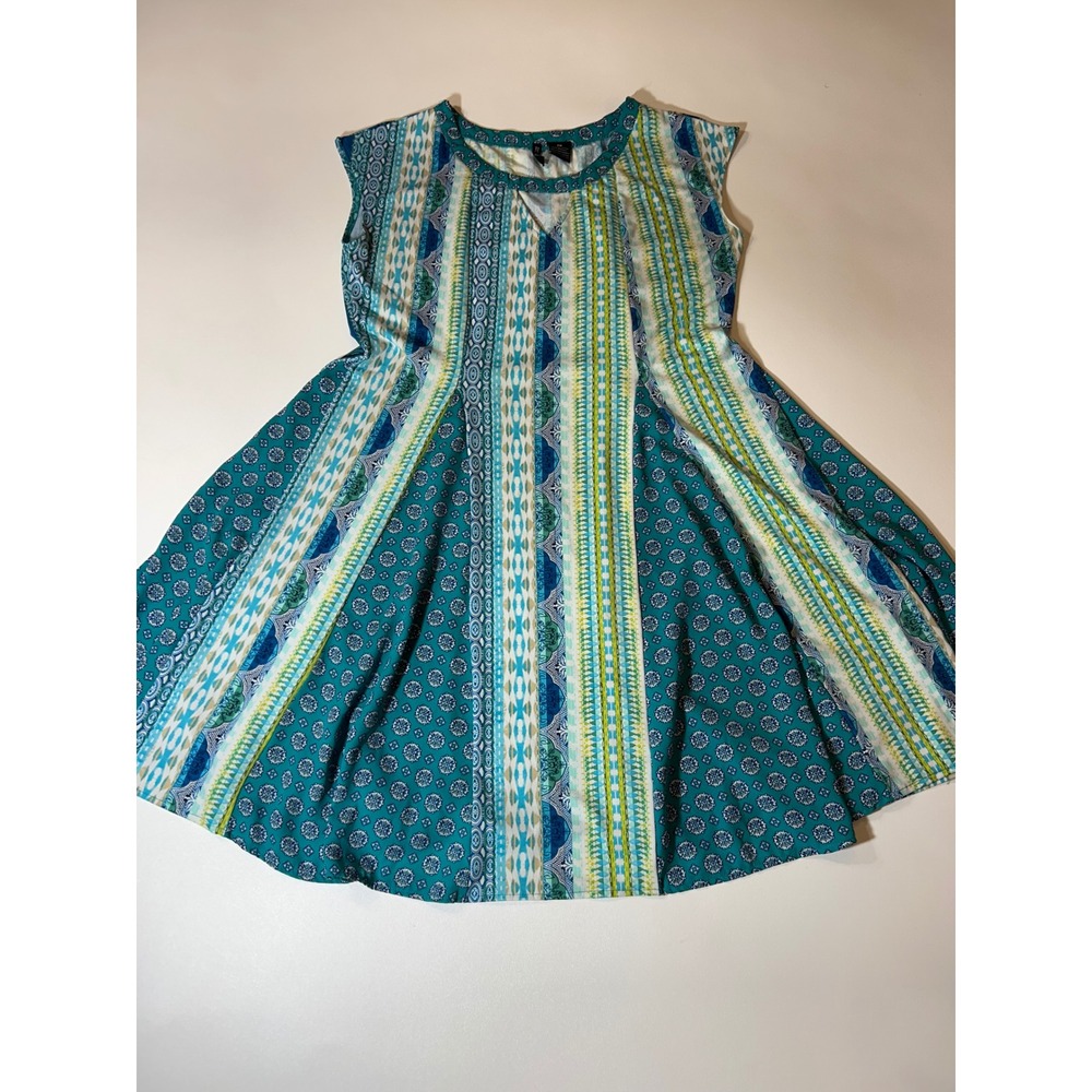 New Directions Dress Women's PM Blue Geometric Sleeveless Fit & Flare